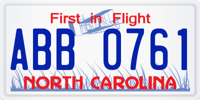 NC license plate ABB0761