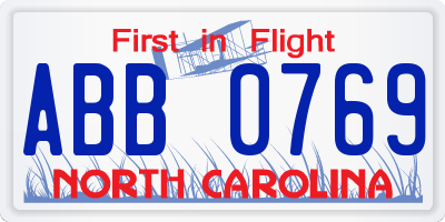 NC license plate ABB0769