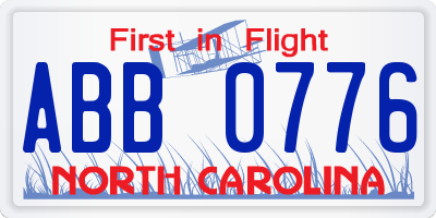 NC license plate ABB0776