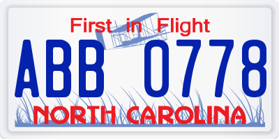 NC license plate ABB0778