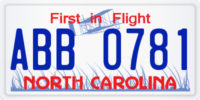 NC license plate ABB0781