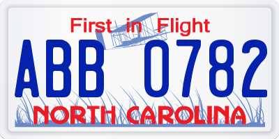 NC license plate ABB0782