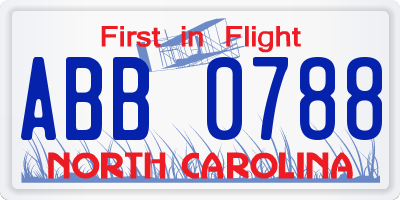 NC license plate ABB0788