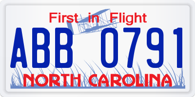 NC license plate ABB0791