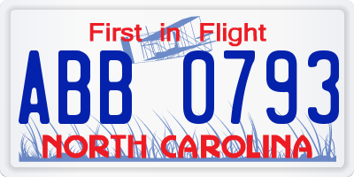 NC license plate ABB0793