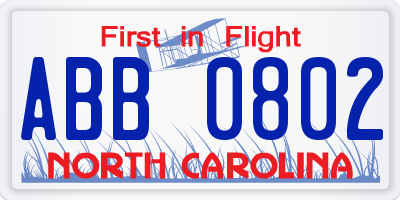 NC license plate ABB0802