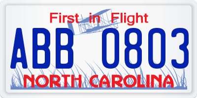 NC license plate ABB0803