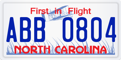 NC license plate ABB0804