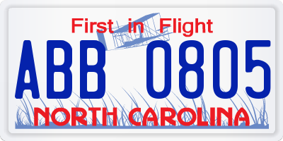 NC license plate ABB0805
