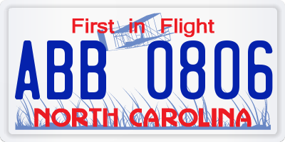 NC license plate ABB0806