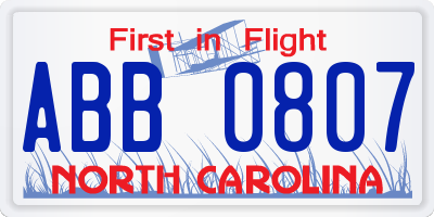 NC license plate ABB0807