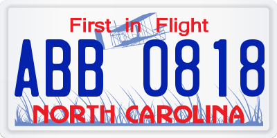 NC license plate ABB0818