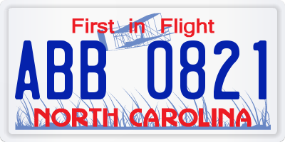 NC license plate ABB0821