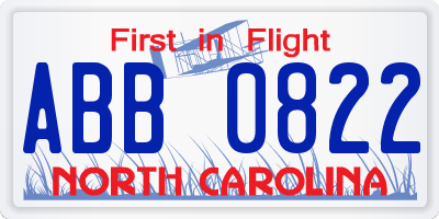 NC license plate ABB0822