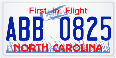 NC license plate ABB0825