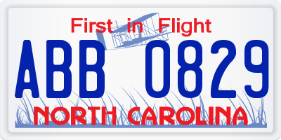 NC license plate ABB0829
