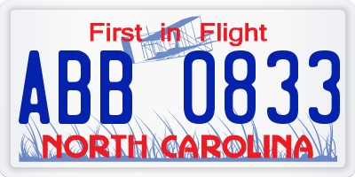 NC license plate ABB0833