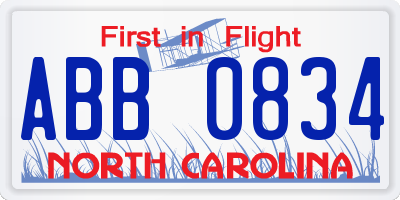 NC license plate ABB0834