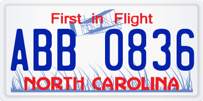 NC license plate ABB0836