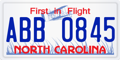 NC license plate ABB0845