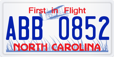 NC license plate ABB0852