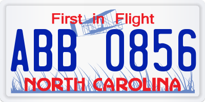 NC license plate ABB0856
