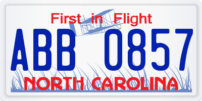 NC license plate ABB0857