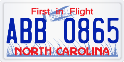 NC license plate ABB0865