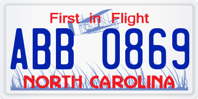 NC license plate ABB0869