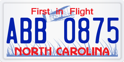 NC license plate ABB0875