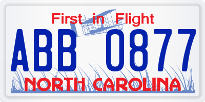 NC license plate ABB0877