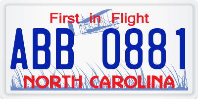 NC license plate ABB0881