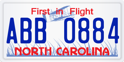 NC license plate ABB0884