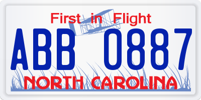 NC license plate ABB0887