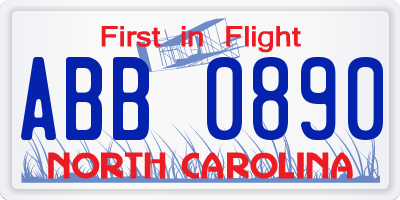 NC license plate ABB0890