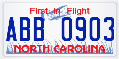 NC license plate ABB0903
