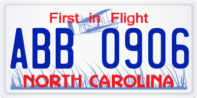 NC license plate ABB0906