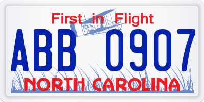 NC license plate ABB0907