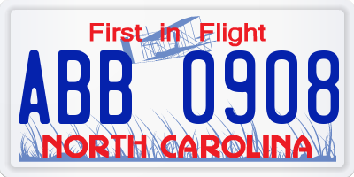 NC license plate ABB0908