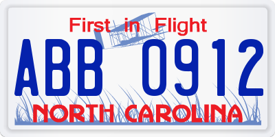 NC license plate ABB0912