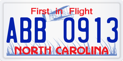 NC license plate ABB0913