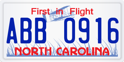NC license plate ABB0916
