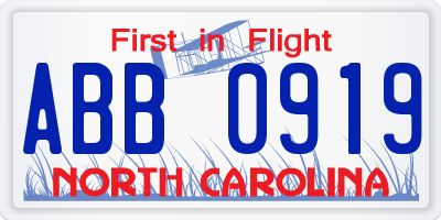 NC license plate ABB0919