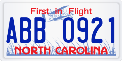 NC license plate ABB0921