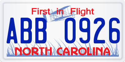 NC license plate ABB0926