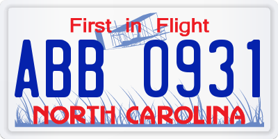 NC license plate ABB0931