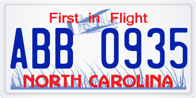 NC license plate ABB0935