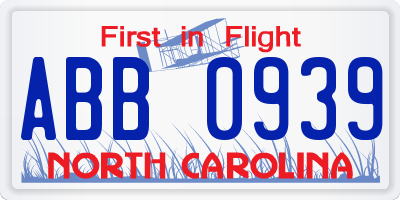NC license plate ABB0939