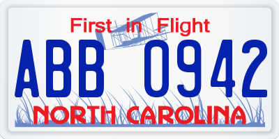 NC license plate ABB0942