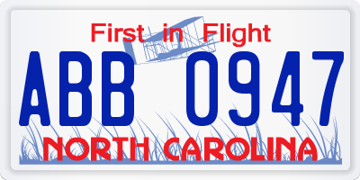 NC license plate ABB0947